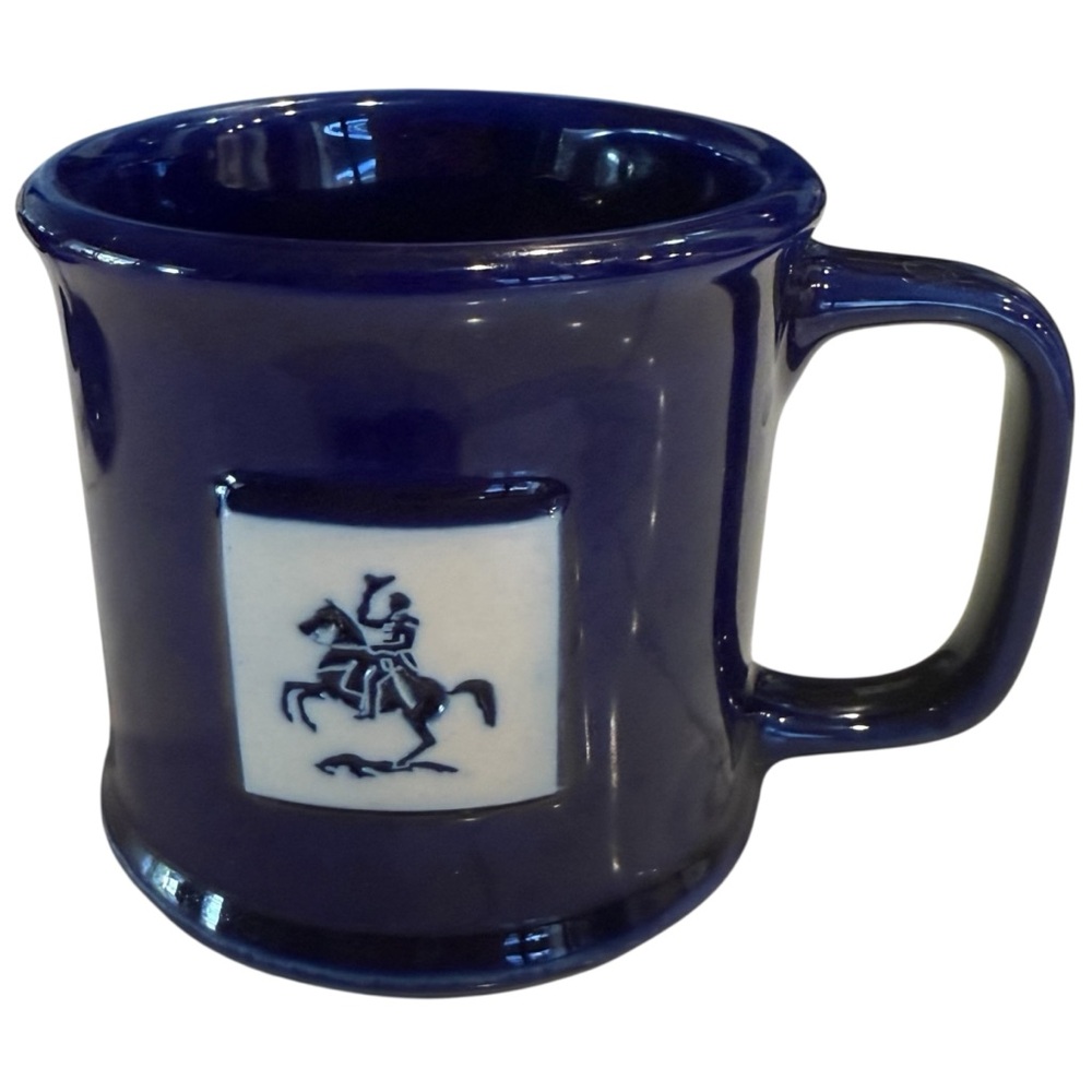 VTG FBI Coffee Mug Cobalt Blue Horse Rider Revolutionary War Officer USA